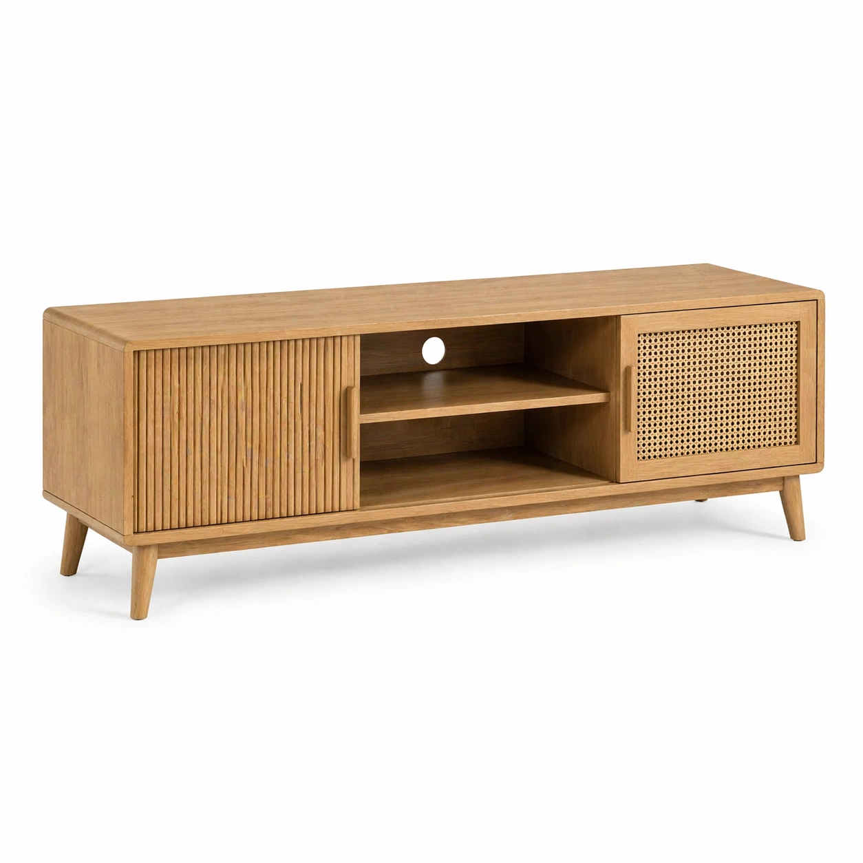 Mueble TV madera natural con puerta rejilla-merulyn